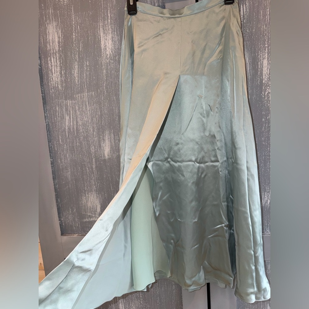 Kate Spade Silk Midi Skirt Mint Green Overlap Slit Size 0 Satin Skirt - Picture 4 of 9